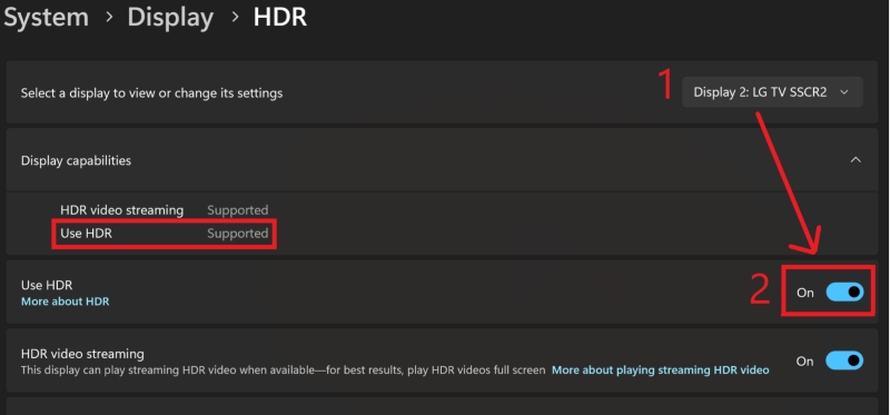 toggle Use HDR to On in Windows 11