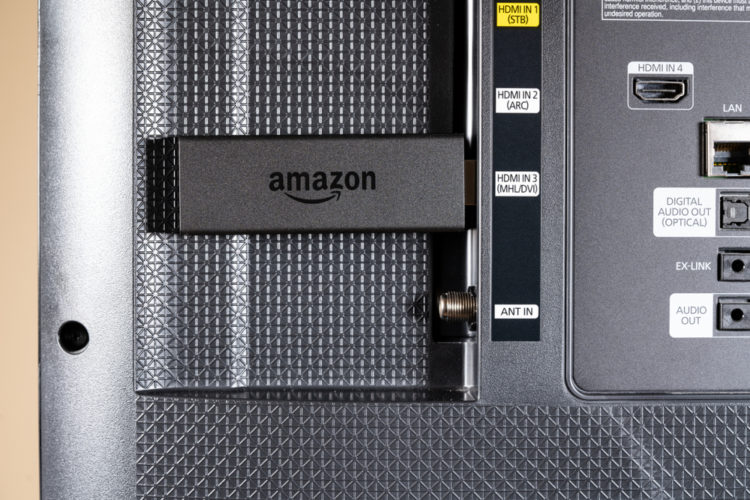 Amazon TV Fire Stick in the back of a TV