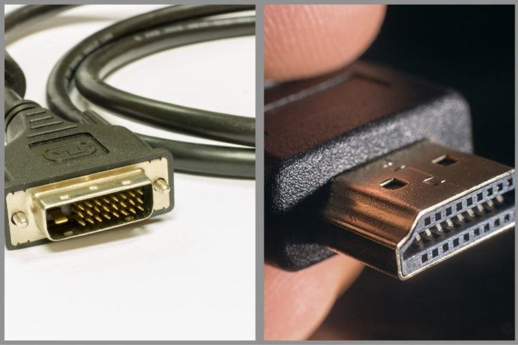 Black DVI cable and black HDMI cable