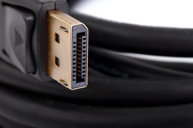 Close-up black displayport cable