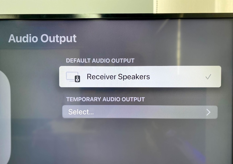 Default Audio Output is set as Receiver Speakers on Apple TV