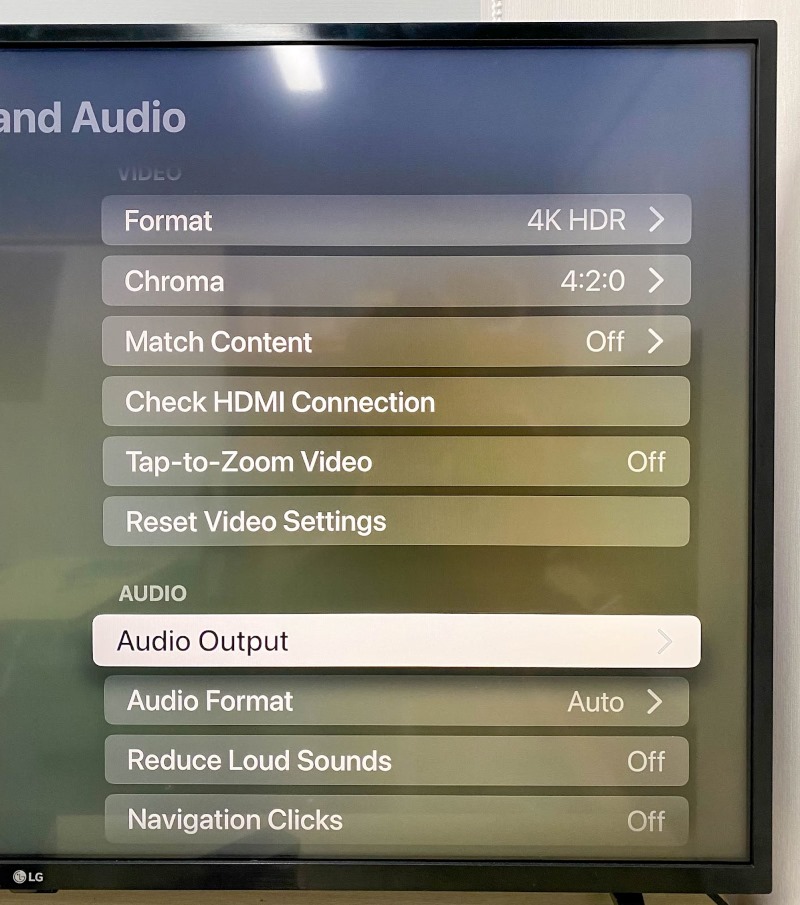 Select Audio Output in Apple TV AUDIO settings