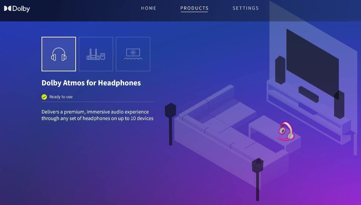 The Dolby Access app is showing Dolby Atmos setup for Headphones