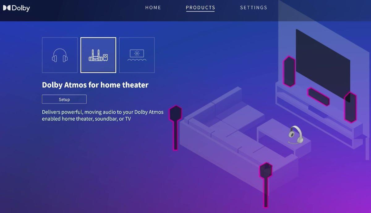 The Dolby Atmos program on Windows is showing the home theater setup option
