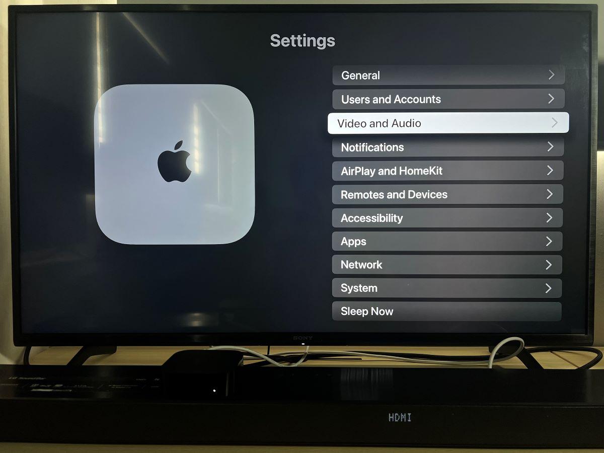 The Video and Audio option from the Settings on Apple TV Box