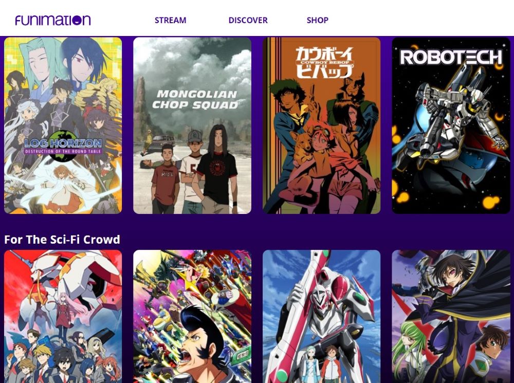 The library of anime on Funimation