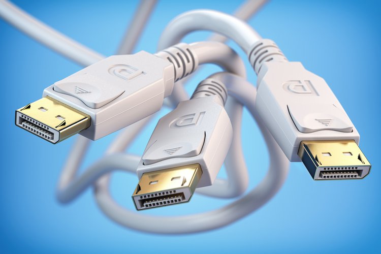Three white display port cables