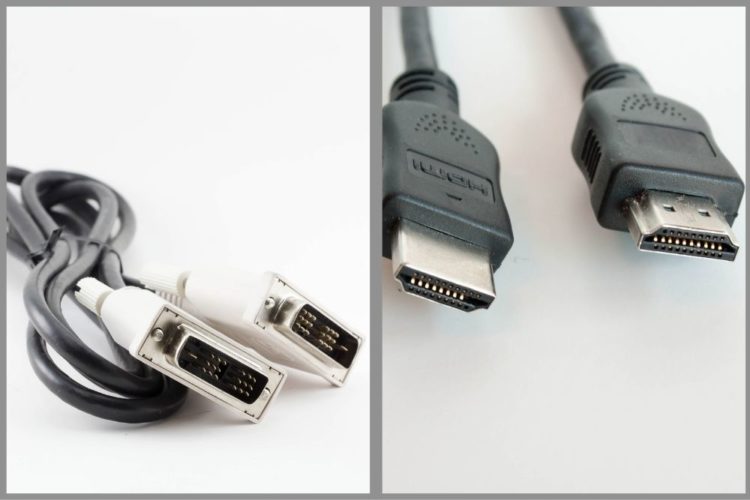 White DVI cables and black HDMI cables