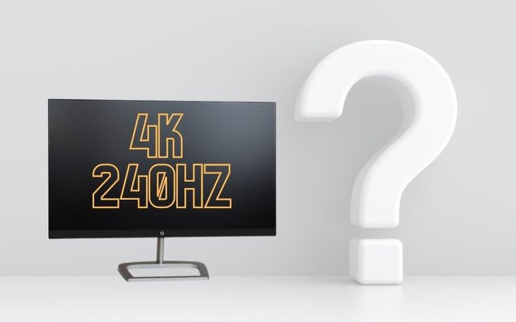 a black 4k 240hz monitor and a question mark