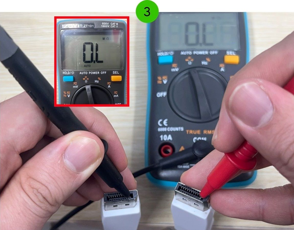 Multimeter is showing 0 resistance when measuring a DP cable pin 20