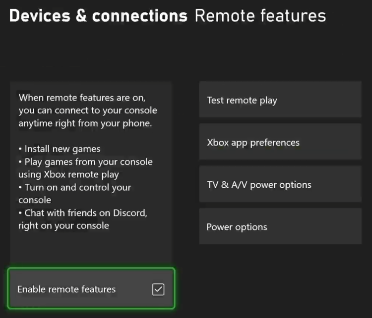 remote play feature on Xbox is activated
