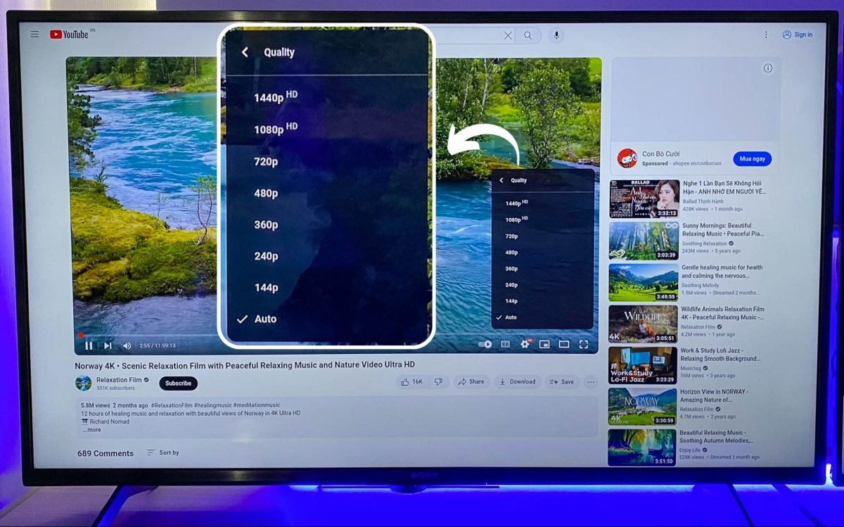 4K YouTube video only has max 2K option on a TV