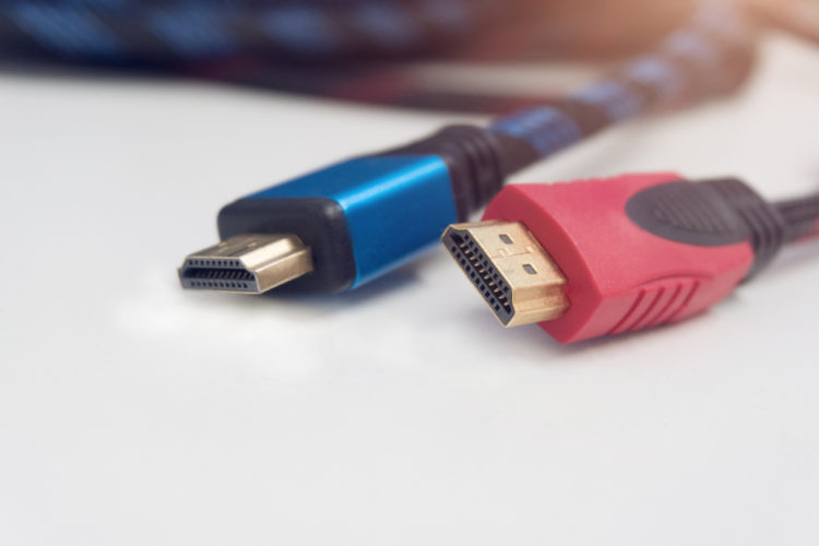 Blue HDMI cable and red HDMI cable