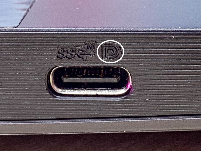DP symbol next to a USB-C port