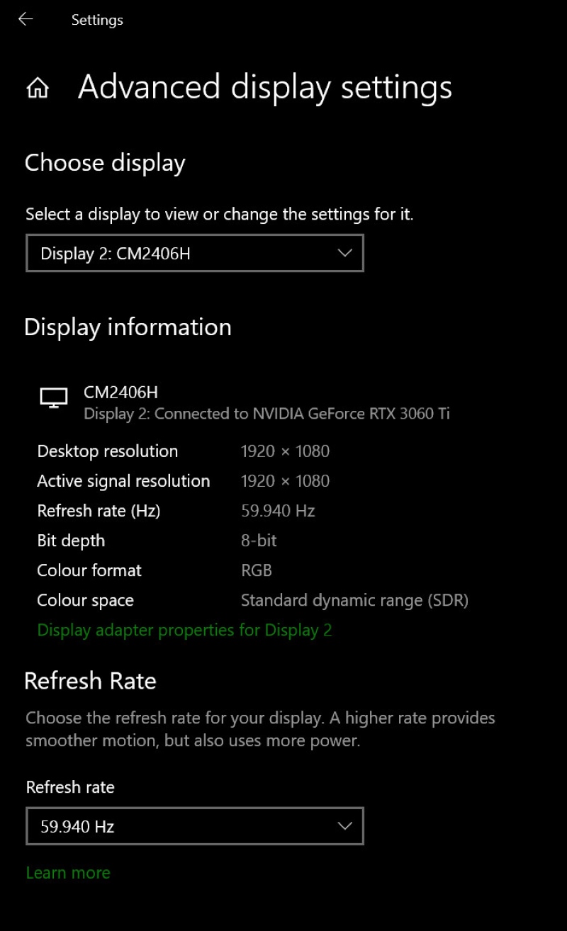 Display information of an FHD monitor on a Windows PC