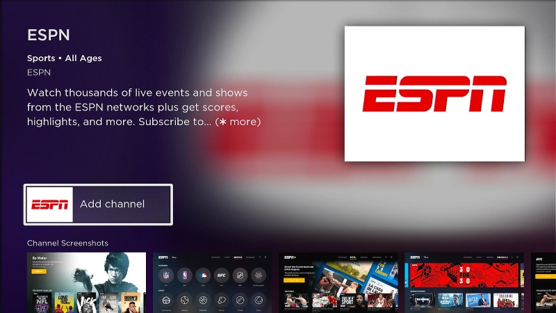 ESPN add a channel on the Roku screen