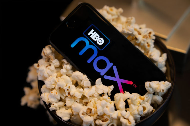 HBO Max on smartphone and popcorn
