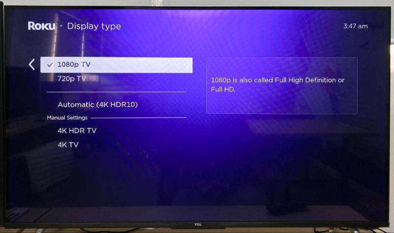 Roku Display settings 1080p TV