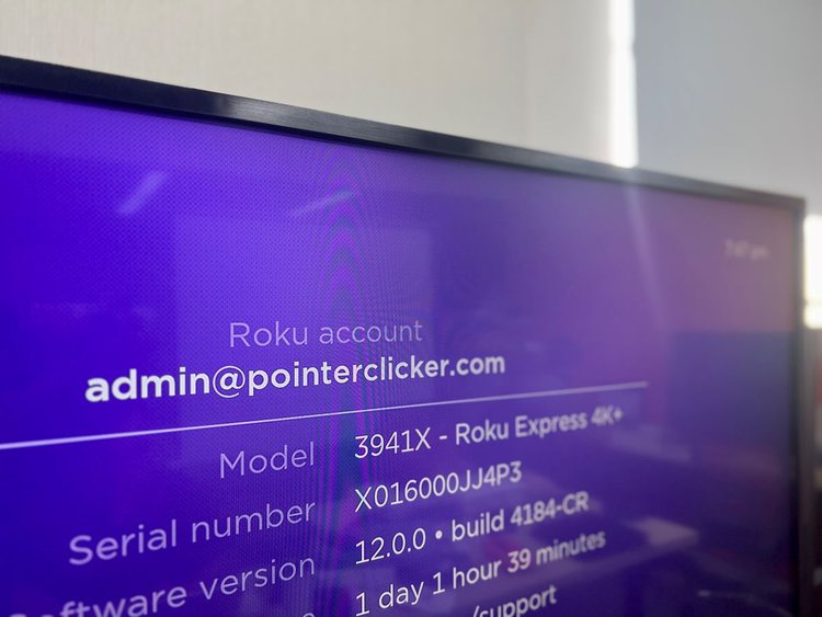 Roku account information on Roku device