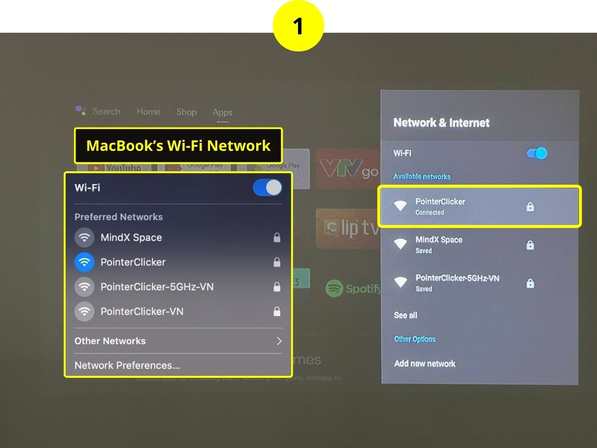 Step 1 - ensure both macbook and nebula projector are connected to the same wi-fi network