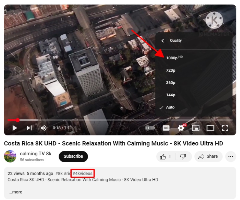 a fake 4K video on YouTube while maximum quality is only FHD
