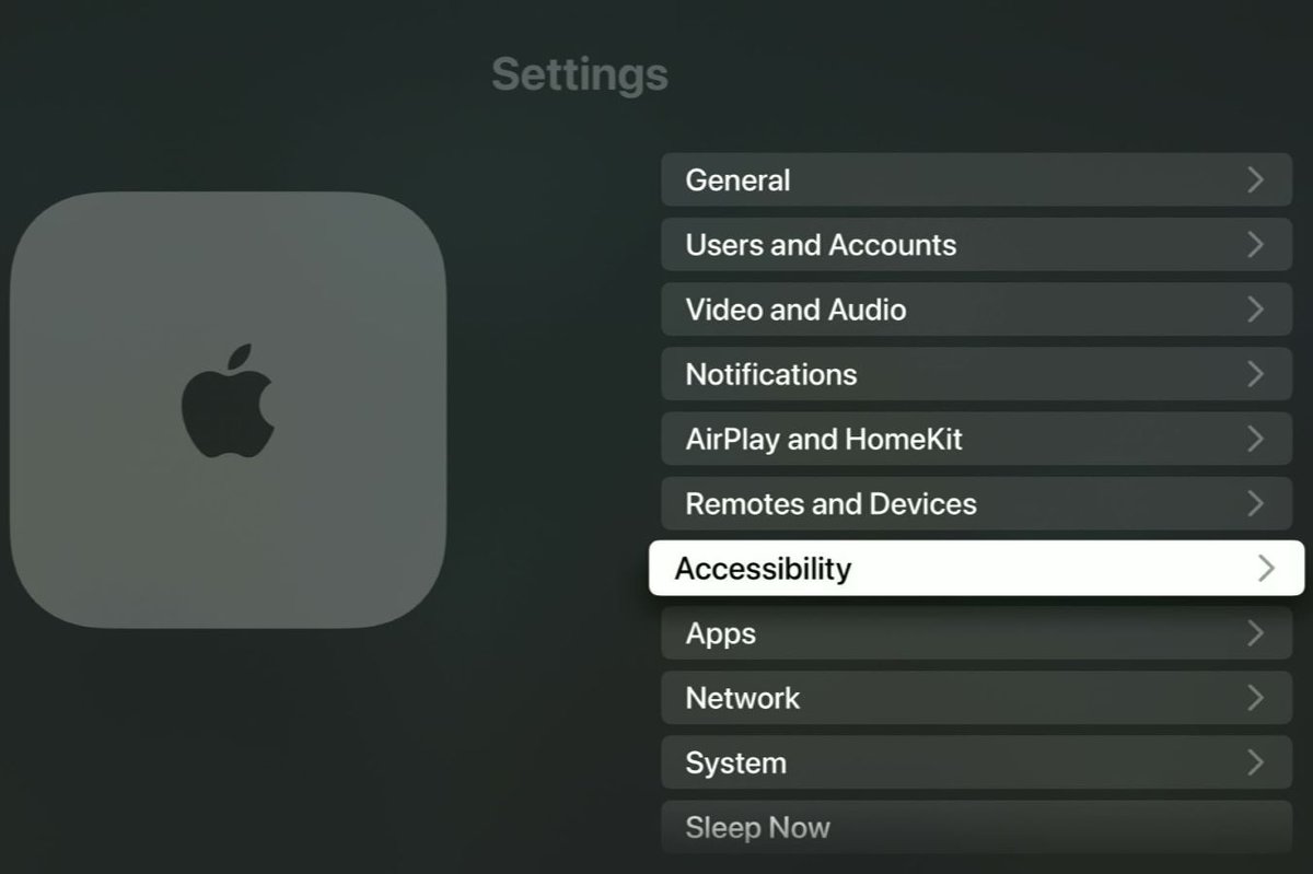 accessability option is highlighted on an apple tv box