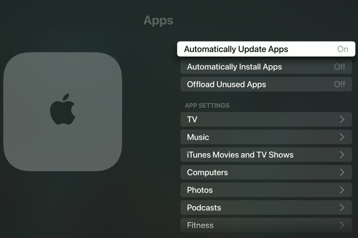 automatically update apps is turned on on an apple tv