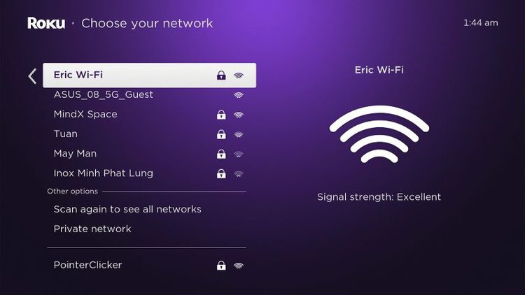 choose hotspot Wi-Fi on Roku