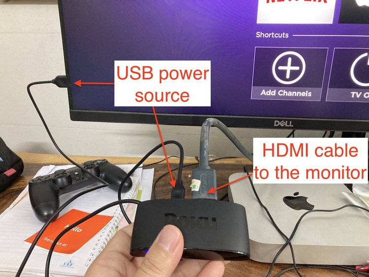 connect my roku express 4k+ to a Dell monitor