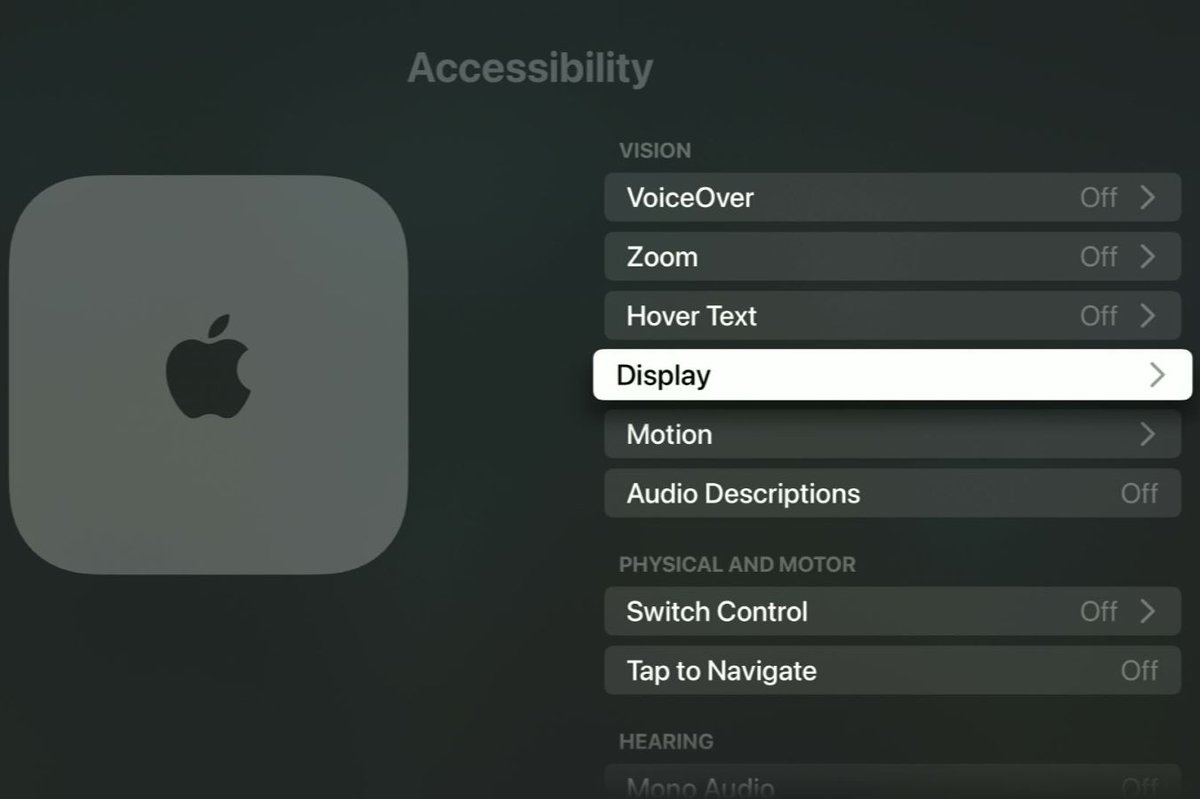display option is highlighted on an apple tv device