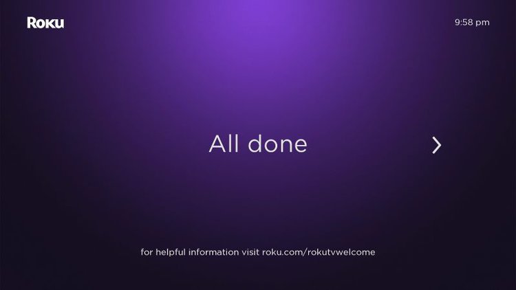 final activation page on Roku device
