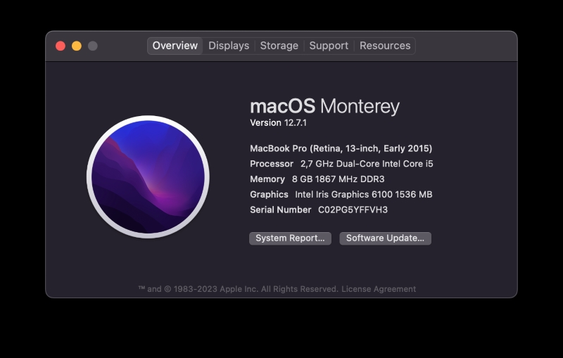 macOS Monterey overview tab