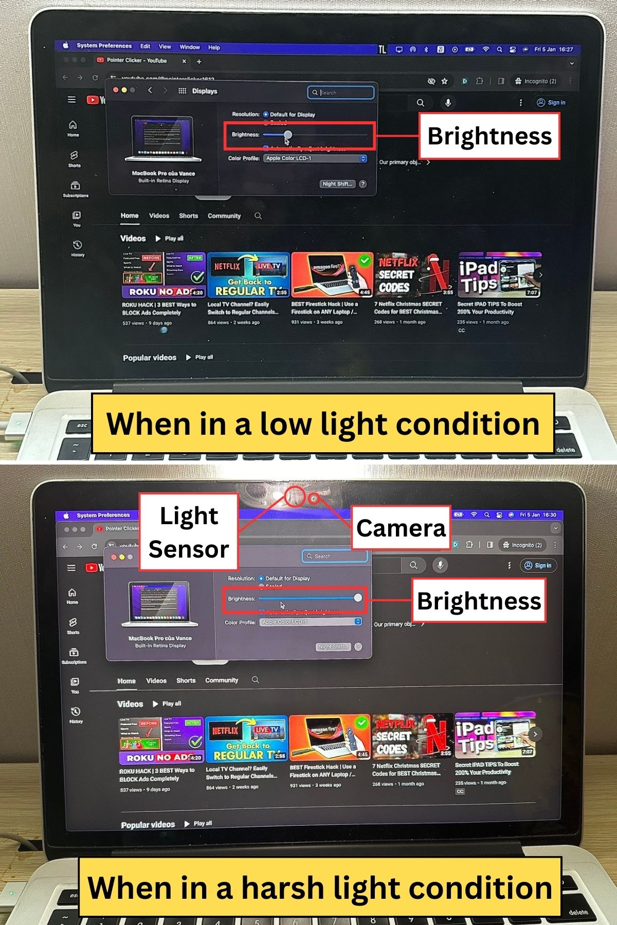 macbook's brightness changes automatically when light condition changes