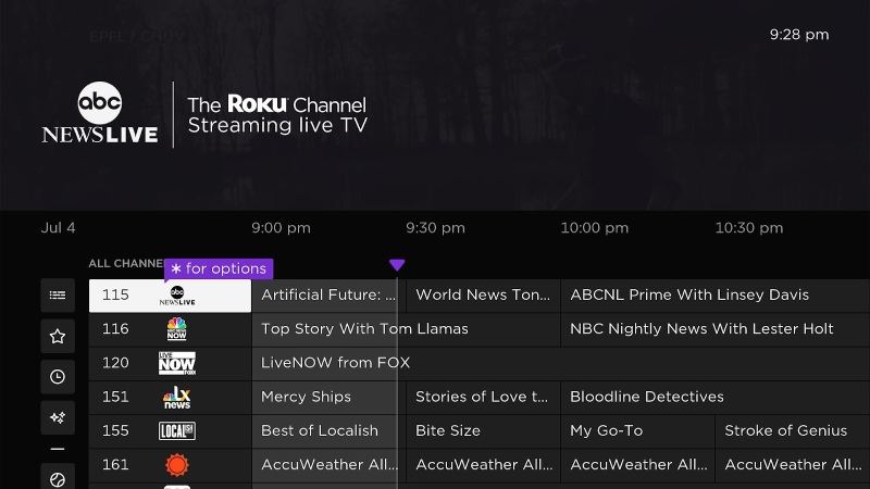 navigate to a channel to set your favorite on the Roku screen