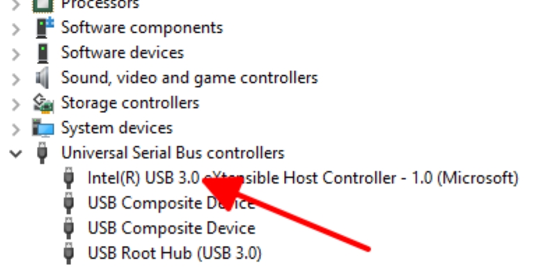 pointing to USB 3.0 port in Device manager