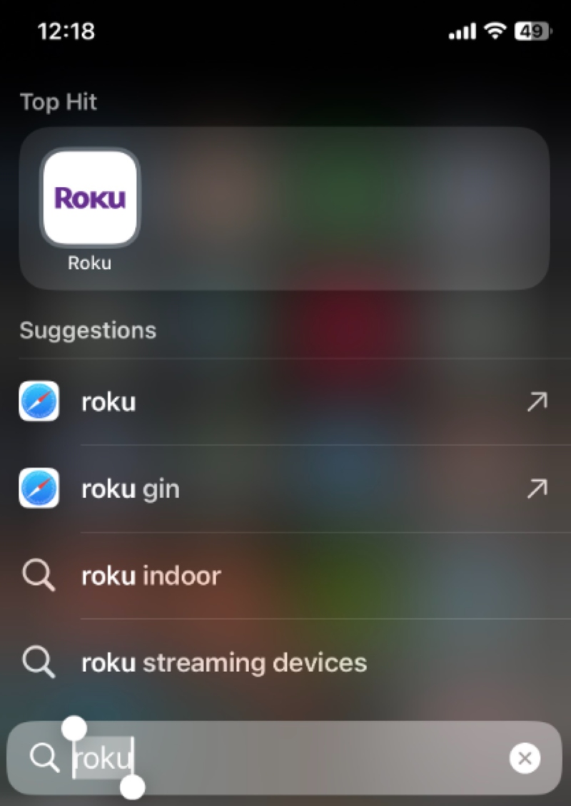 search for the Roku mobile app on an iPhone