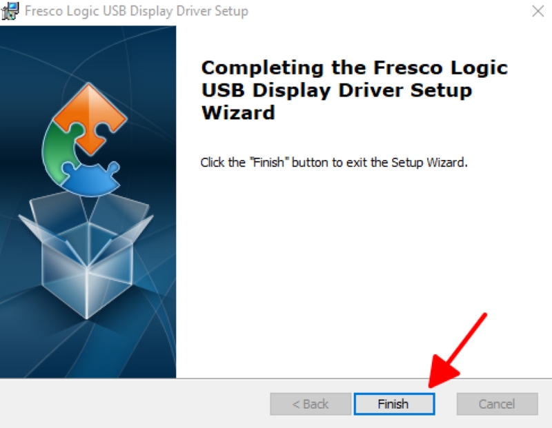 select Finish in the USB Display Driver Setup window