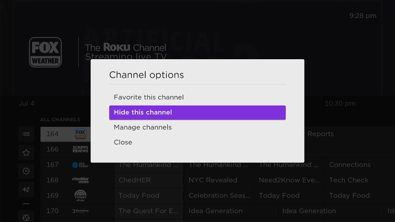 select Hide this channel on the Roku screen