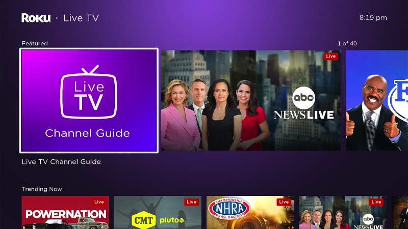 select Live TV Channel Guide on the Roku screen