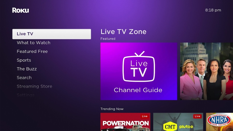 select Live TV on the Roku screen