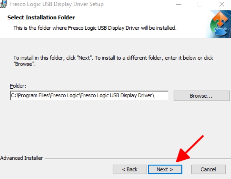 select Next in the USB Display Driver Setup window