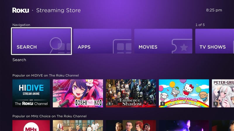 select the Search feature on the Roku screen