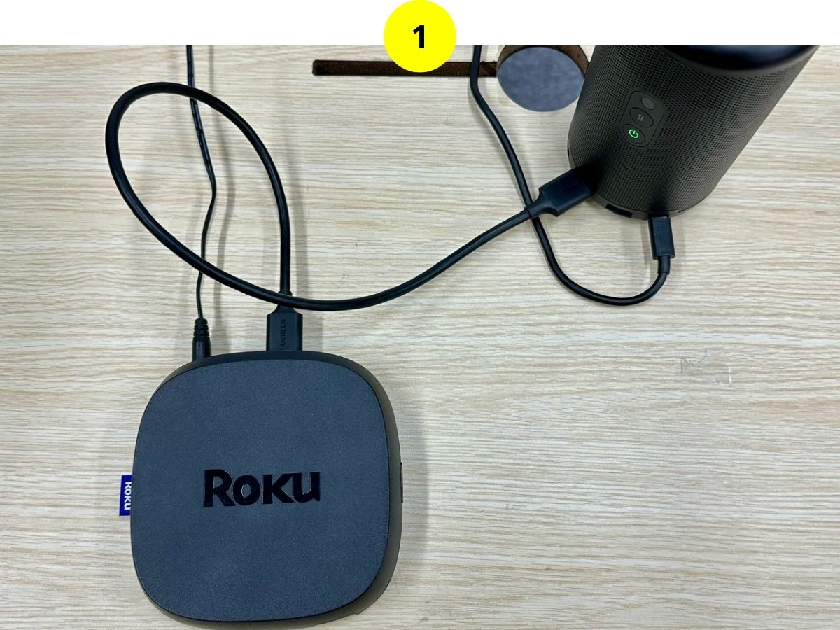 step 1 - connect a roku to a nebula projector using an hdmi cable