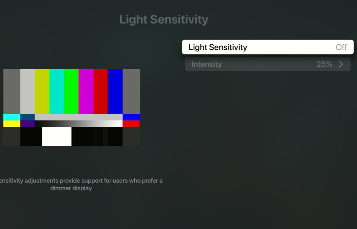 turn off light sensitivity on an apple tv box