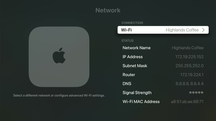 Apple TV connected to a captive portal network