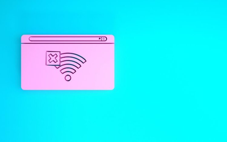 No internet pink icon on blue background