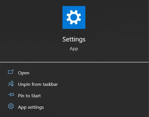 The Settings from the Windows menu