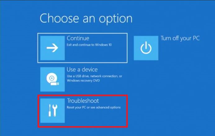 The Troubleshoot with the other options in the Choose an option section