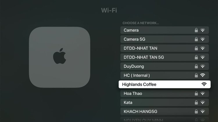 Wi-Fi settings on Apple TV