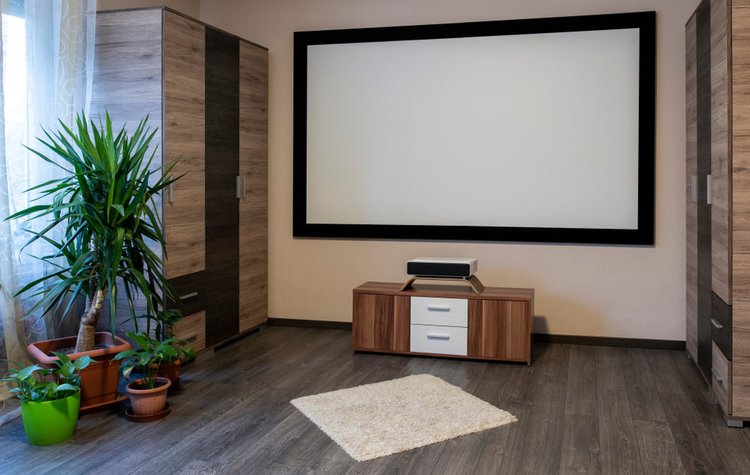 a CLR screen with an ultra short throw projector in an home office